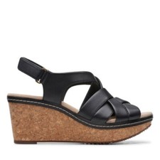 CLARKS ANNADEL RAYNA BLACK WEDGE SANDALS UK 6.5 D