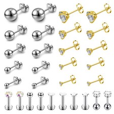15 Pairs Small Stud Earrings Hypoallergenic CZ Set for Women Girls Body Piercing