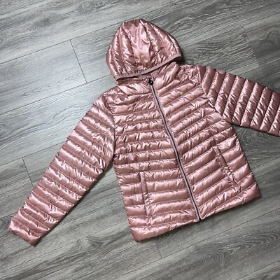 Marie Philippe Full Zip 90% Duck Down Puffer Jacket Hood Quilted Pink Womens 40