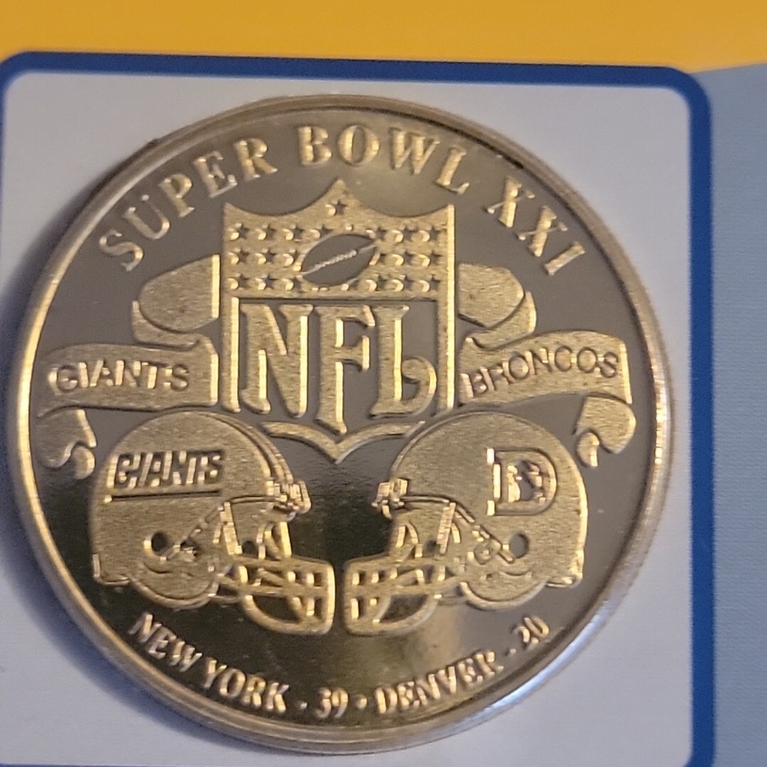 Danbury Mint NFL Super Bowl XXI Flip Coin With Card Giants/Broncos
