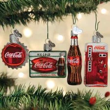 OLD WORLD CHRISTMAS SET OF 4 COCA-COLA MINI DINER SET GLASS XMAS ORNAMENTS 14031