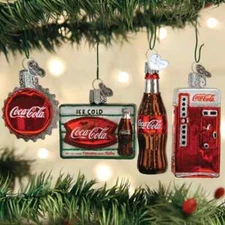 OLD WORLD CHRISTMAS SET OF 4 COCA-COLA MINI DINER SET GLASS XMAS ORNAMENTS 14031