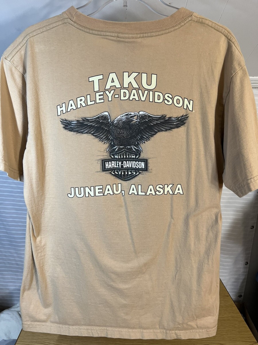 Taku Harley Davidson Juneau Alaska Khaki T-Shirt Motorcycle Biker
