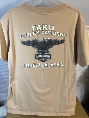 taku　Harley-Davidson Eagle Print Taku Harley Davidson Juneau Alaska Khaki T-Shirt Motorcycle Biker