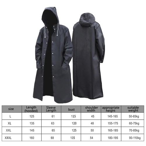 Waterproof Long Black Raincoat Men Rain Coat Hooded Trench Jacket Outdoor Hiking - Bild 2 von 15