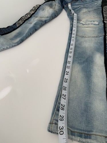Preme Rhinestone Detail Peruvian Moto Skinny distressed Stretch Jeans 28x31 NICE - Picture 9 of 11