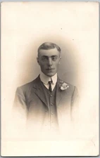 RPPC POSTCARD CIRCA 1910s HANDSOME YOUNG MAN IN SUIT ALBUM PRINT UNPOSTED