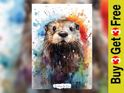 Ausdrucksstarkes Aquarell Otter Portrait Gemälde Druck 5''x7'' auf mattem Papier