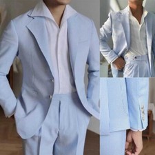 Seersucker Men Suit Breathable Striped Jacket Regular Fit Outdoor Casual Party