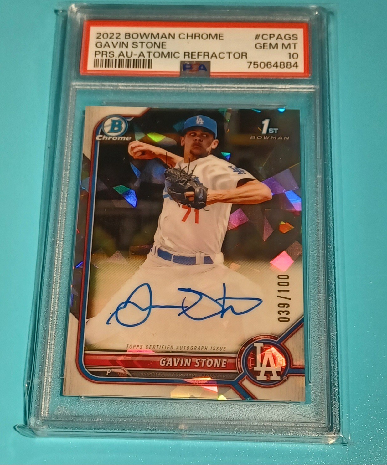 Gavin Stone 2022 Bowman Chrome 1st Atomic Refractor Auto /100 PSA 10