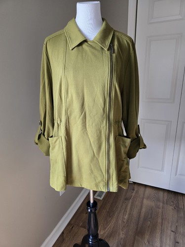 Halston, GIACCA VINTAGE HALSTON VERDE FULL ZIP CINCH VITA MANICA A RULLO QVC DONNA TG XL