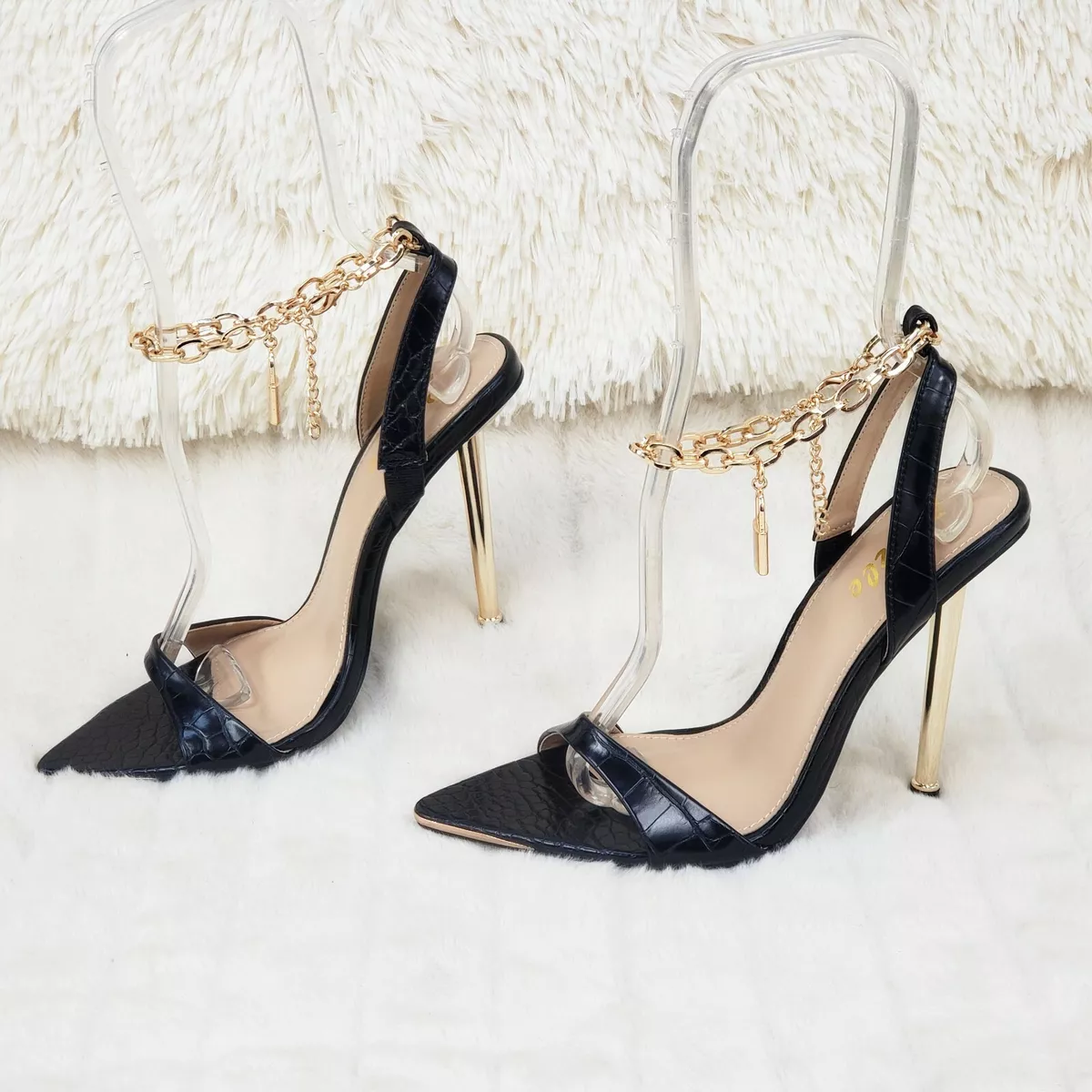 Shop Versace Chain Metallic Leather High-Heel Sandals | Saks Fifth Avenue