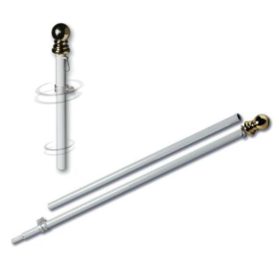 6 ft 2 pc WHITE Tangle Free Spinning Pole 1'' Diameter Gold Top & EZ Mount Rings