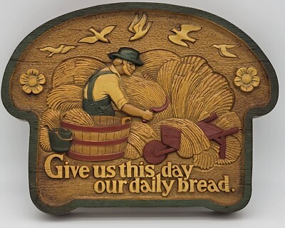 Vtg Burwood ''GIVE US THIS DAY OUR DAILY BREAD'' Wall Plaque - Homco #2769     649