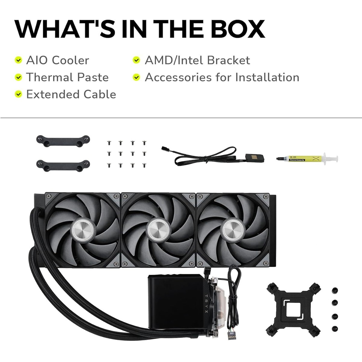 TRYX Panorama 360 Asetek 8th Gen V2 Non-ARGB AIO Cooler (Black) L