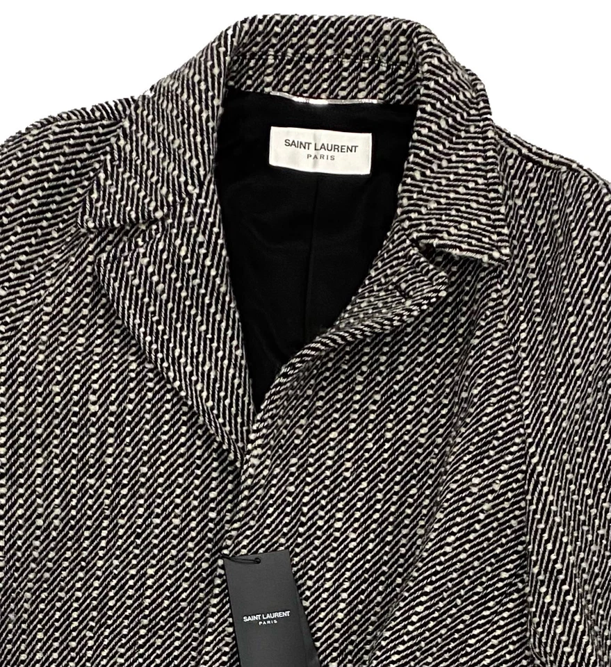 $4,000 Saint Laurent Wool Long Coat Size Large EU 52 Made in Italy - Image 3 of 4