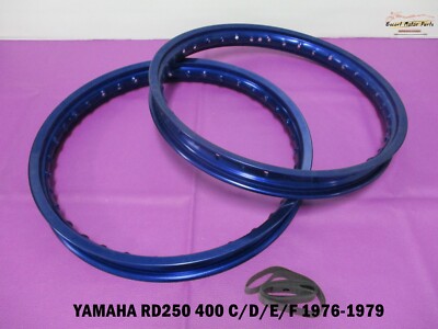 Fit YAMAHA RD250 400 C/D/E/F 76-79  ALUMINIUM  BLUE F & R WHEEL RIM SET  *ES976*