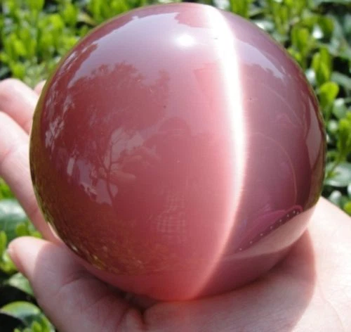 VERY BEAUTIFUL ASIAN QUARTZ PINK CAT EYE CRYSTAL BALL SPHERE 80MM + STAND AA - Picture 1 of 4