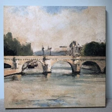 Stretched Canvas Print, Bridge over The Siene, 30” x 30” Painting Ready to Hang