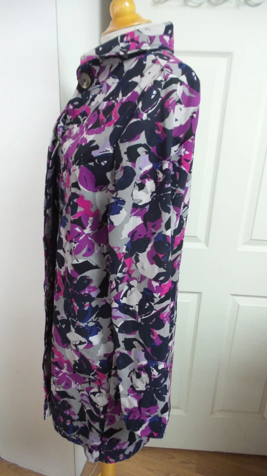 Abrigo Chaqueta Mujer Thakoon Púrpura Rosa Negro Gris Floral Talla L LÍNEA EN AZUL MARINO Foto 4 de 4