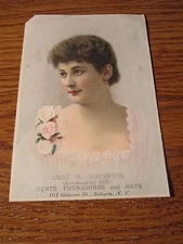 Auburn NY Trade Card Chas Carpenter Gents Furnishings 101 Genesee Pretty Woman