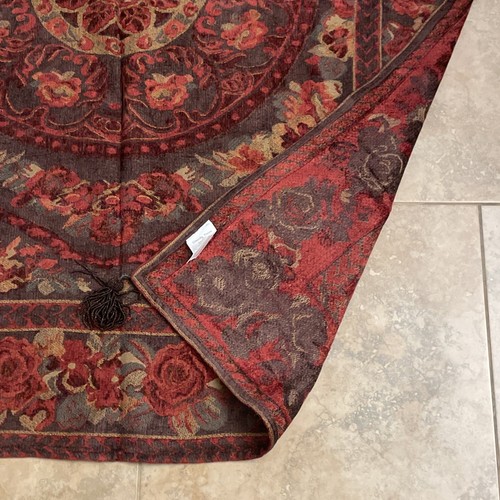 Chenille Throw Blanket 58x44" Red Floral Rayon/Cotton Blend Fabric Heavy Tassels - Picture 5 of 7