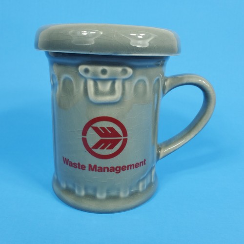 Vintage Waste Management Garbage Trash Can Coffee Mug Cup With Lid Made In USA - Picture 3 of 7