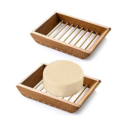 Kaxich 2 Pack Bamboo Wooden Soap Dish Shower Soap Storage Holder Saver Style 3