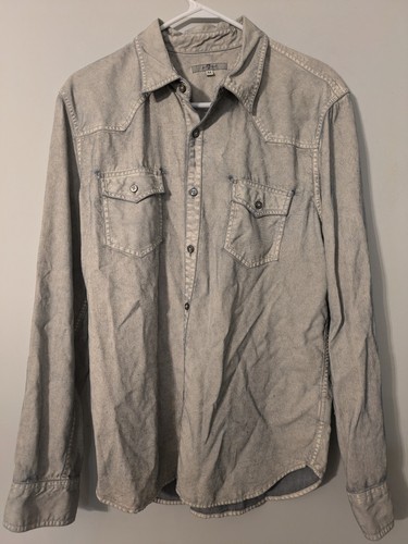 Y2K 7 For All Mankind Denim Long Sleeve Button Up Shirt Mens Medium - Picture 1 of 13