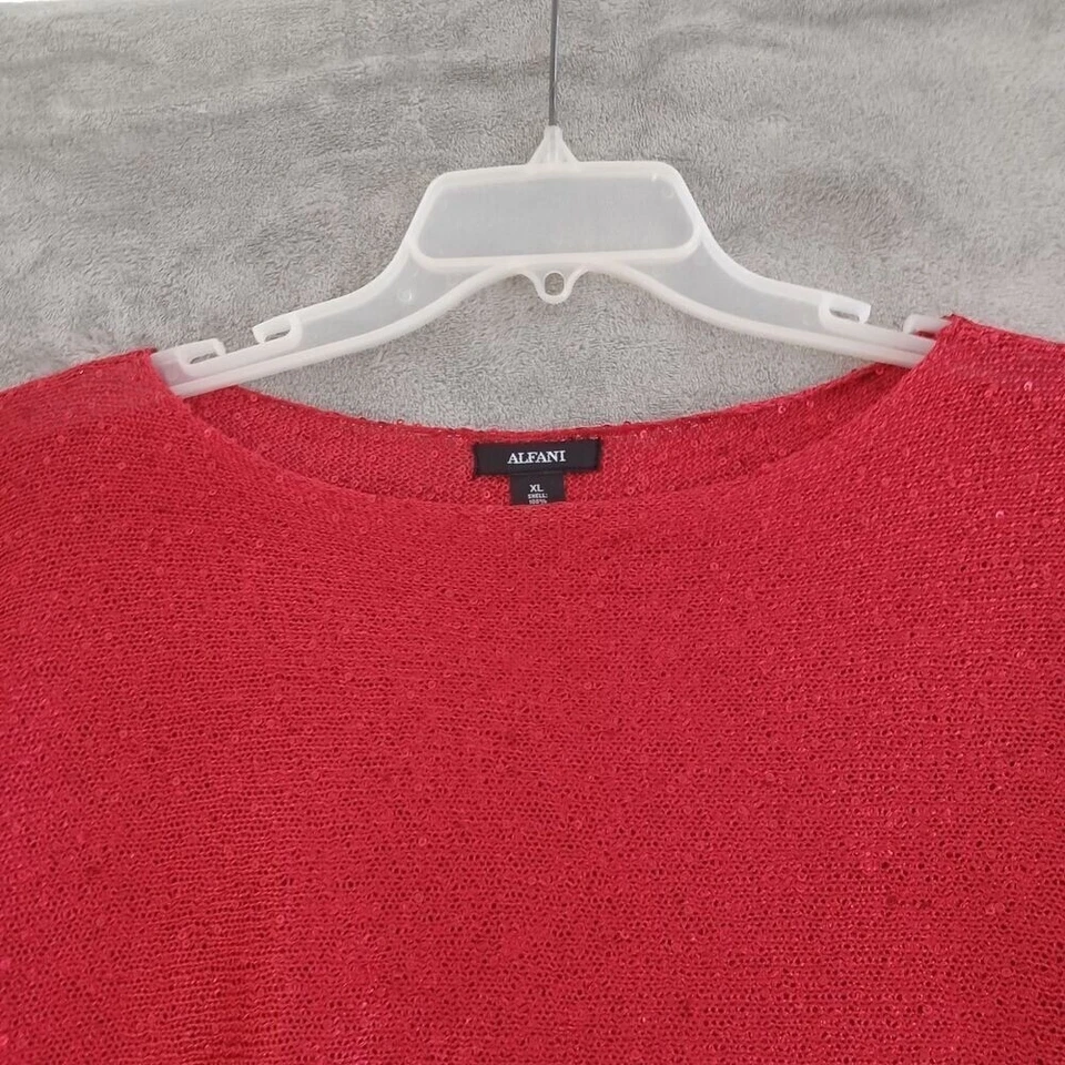 Suéter Alfani XL Rojo Tejido Lentejuelas Cuello Barco Mangas 3/4 Elastizado Fiesta Clásico Foto 4 de 4