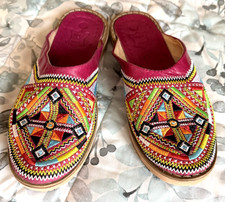 Babouche Moroccan Embroidered Leather Slippers Vrai Cuir/Women's Size 9 Est. VGC