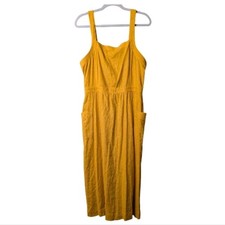 Madewell Garment-Dyed Apron Midi Dress Linen blend G6073 size 10 mustard Pockets