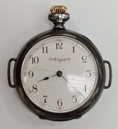 Elgin 269 0s 7j 1903 Open Face PW Crescent Watch Case 925 Sterling Runs [046WEB]