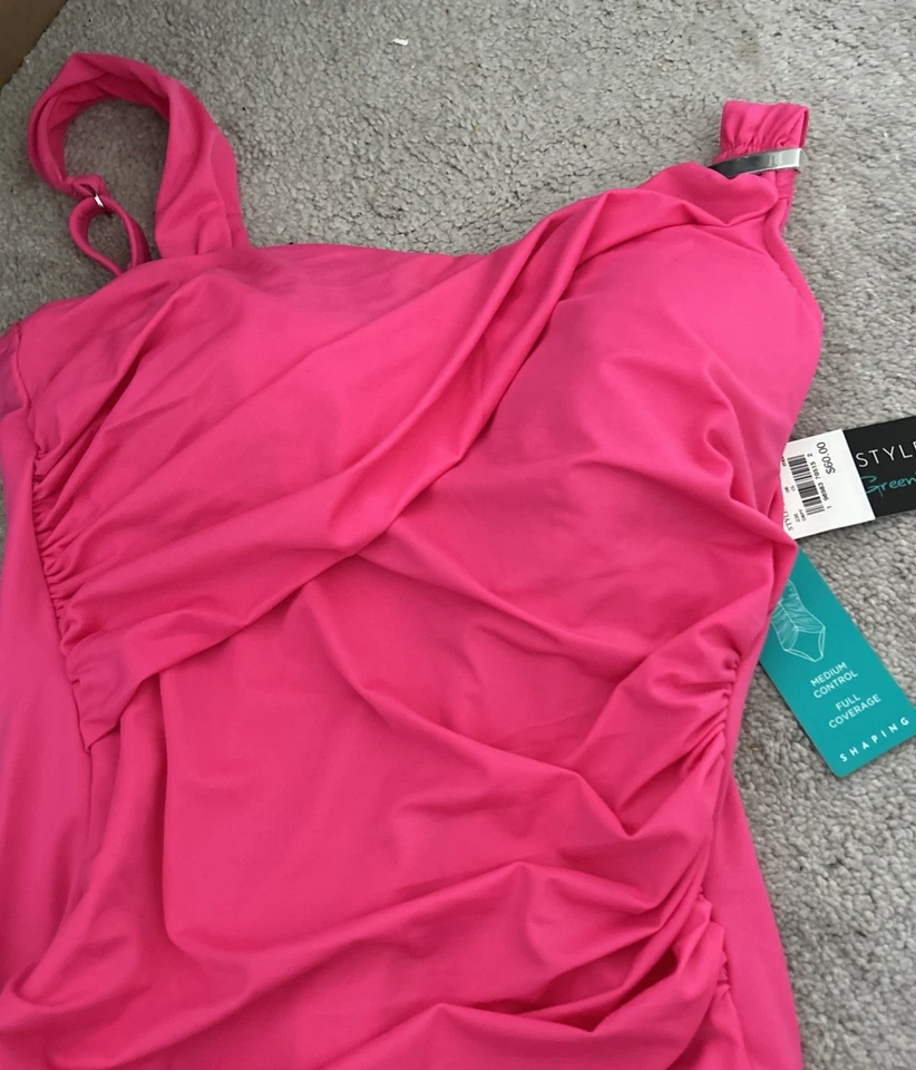 Traje de baño rosa de una pieza de Aqua Green, NUEVO CON ETIQUETAS talla 10 fruncido, tazas Foto 3 de 4