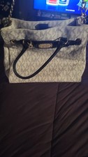 MICHAEL KORS White/Navy Blue Signature Coated Cancas Large