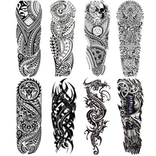 Totem Fake Tattoos Sleeve for Men Women, Full Arm Tribal Polynesian Temporary Ta