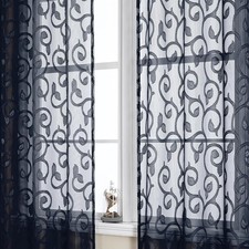 OWENIE Furman Sheer Curtains 84 inches 40"W x 84"L Pack of 2 , Navy Blue