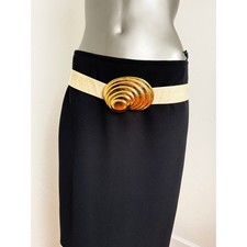 Alexi Kirk Vintage Cream Snakeskin Statement Hip Belt Conch Buckle