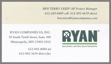 Ryan Companies US Ben Terry Leed Minneapolis MN Vintage Business Card