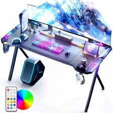 Gaming Desk With LED Lights Carbon Fiber Surface Cup Holder,Headphone Hook 120cm