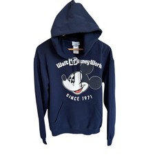 Walt Disney World Vintage Mickey Mouse Logo Navy Hoodie Sweatshirt Sz Medium