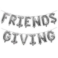 Friendsgiving Decorations Silver Foil Letter 16 Inches Tall Balloons Banner T...