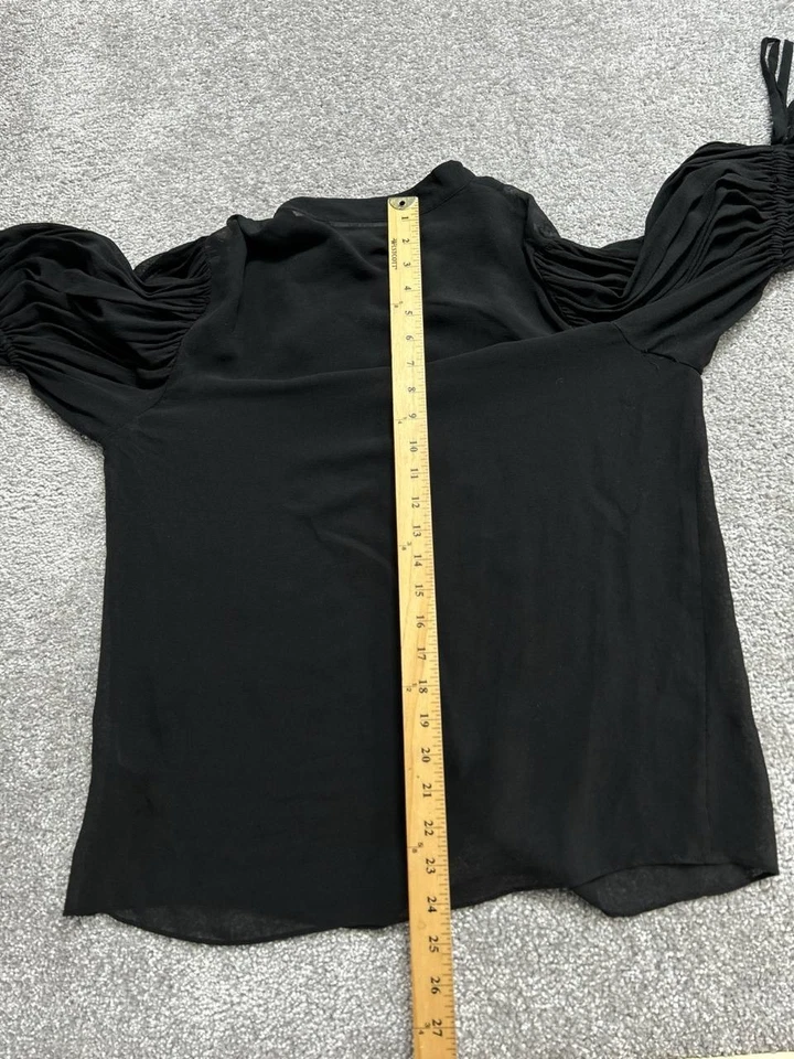 Blusa Top Allsaints Mujer 10 Negra Seda Botón Frontal Mangas Acanaladas Cuello Banda Foto 4 de 4