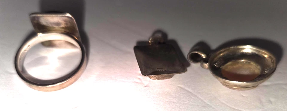 批量 3 925 银粉红色珍珠母紫色紫水晶吊坠 8 1/4 戒指 — 第 3/4 张图片