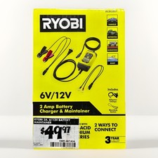 NEW Ryobi Battery Charger  Maintainer, AC0i2001- 2 Amp, 6V / 12V Double Connect