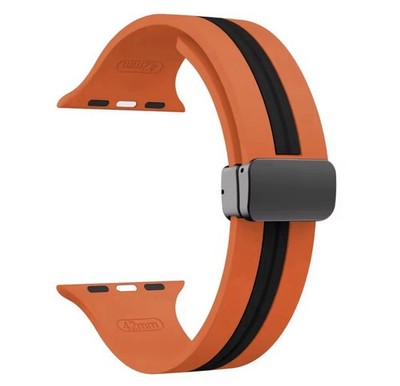 Armband Apple Watch 4 5 6 7 8 9 SE BiColor Soft Silikon Orange Black Magnet #231