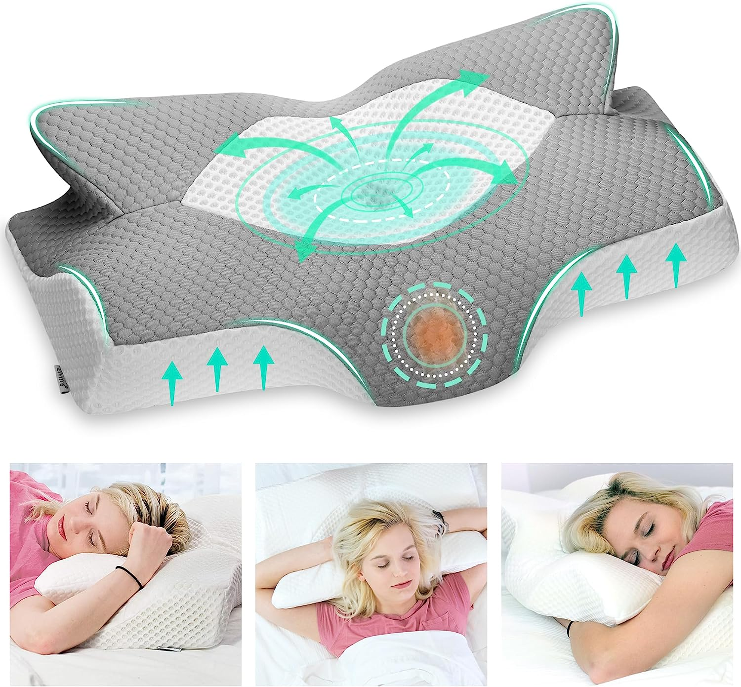 Elviros Cervical Memory Foam Pillow for Neck Pain Orthopedic Neck Pillow for Sho