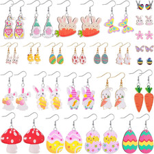24 Pairs Easter Earrings for Women, Enamel Colorful Bunny Egg Drop Dangle Earrin