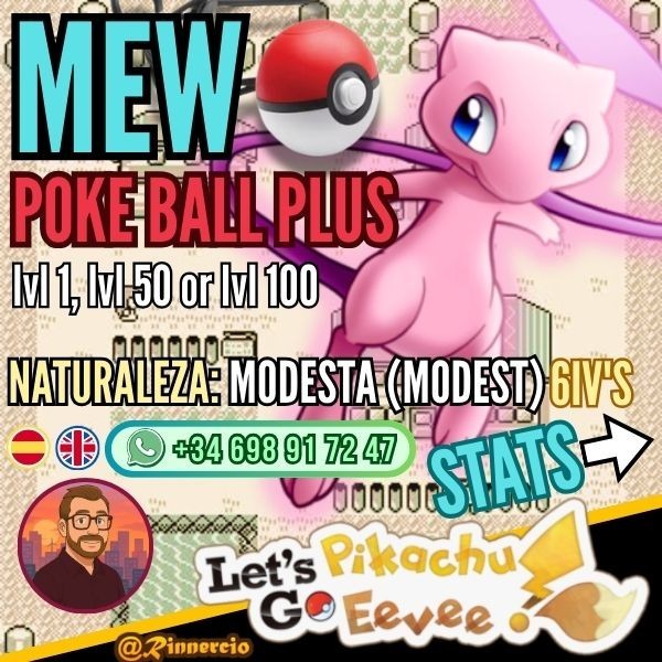 Mew from Poke Ball Plus 6Ivs for Pokemon Let ́s Go Pikachu Eevee 🐇⚡🧬