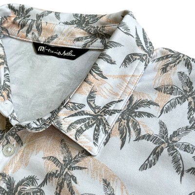 Travis Mathew Golf Polo Shirt Mens Sz XL Gray Light Orange Palm Trees Tropical